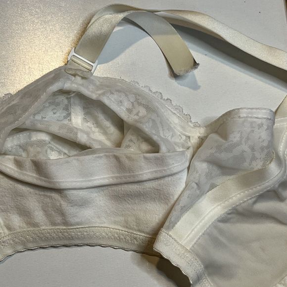 WOMENS BRA 4 HOOK WHITE "VINTAGE" LACE PUSHUP ADJUSTABLE WIRELESS Nursing - Picture 7 of 8